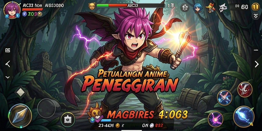 Screenshot utama ABC33 menampilkan karakter Anime dalam aksi seru.
