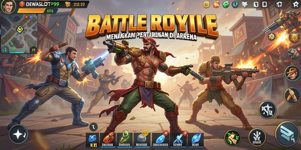 Gameplay seru di DEWASLOT99 dengan pertarungan intens Battle Royale.