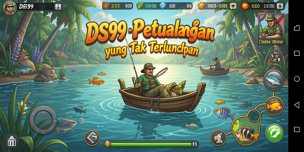 Screenshot gameplay DS99 menampilkan petualangan memancing yang seru dan menantang.