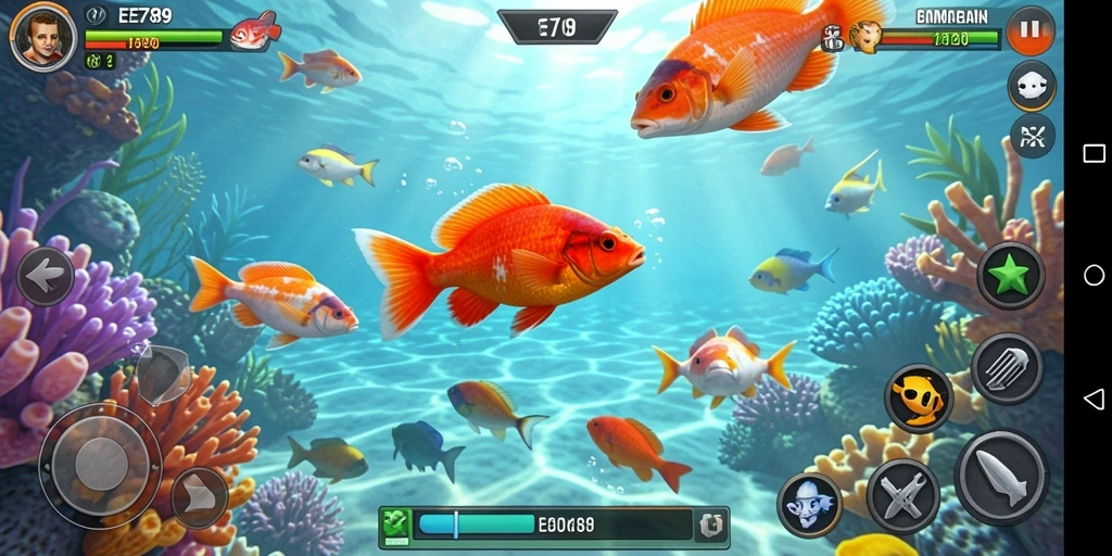 Screenshot gameplay EE789 menampilkan aksi menangkap ikan.