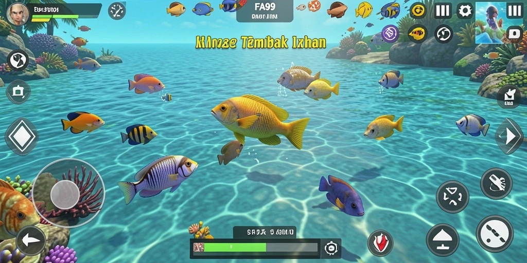 Tampilan seru gameplay FA99 dengan ikan berwarna-warni.