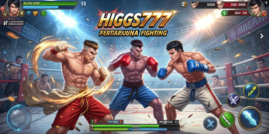 Gameplay seru HIGGS777 dengan karakter bertarung.