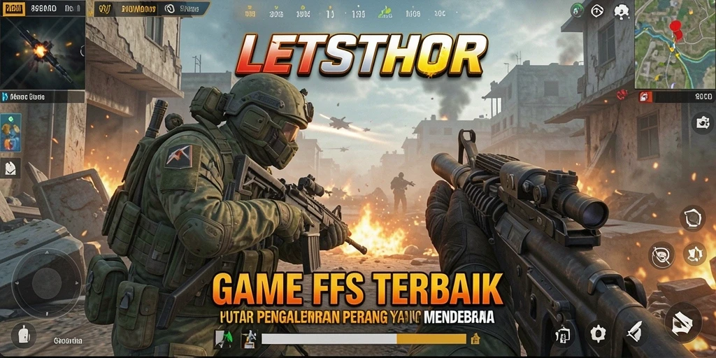 Screenshot utama LETSTHOR yang menampilkan aksi tembak-menembak yang intens.