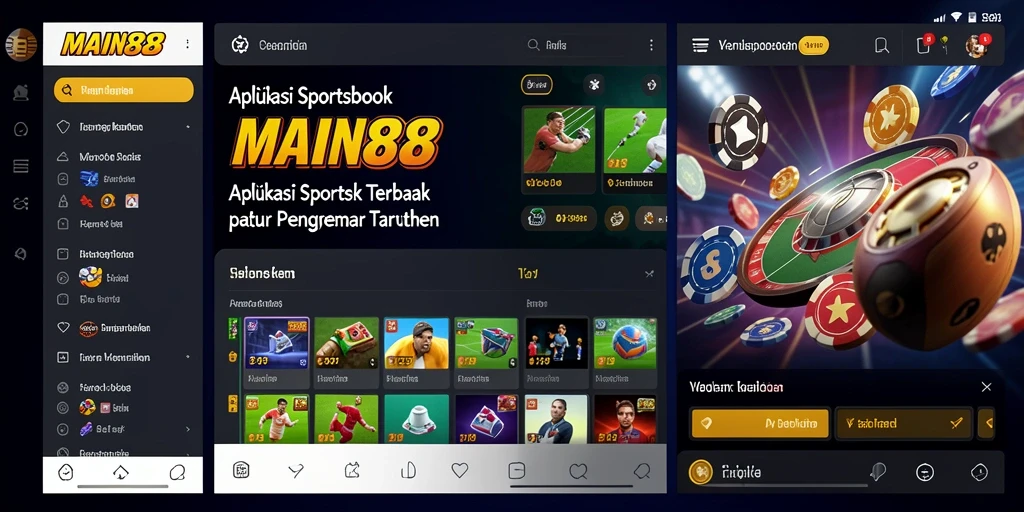Screenshot MAIN88 menampilkan tampilan antarmuka aplikasi Sportsbook yang menarik.