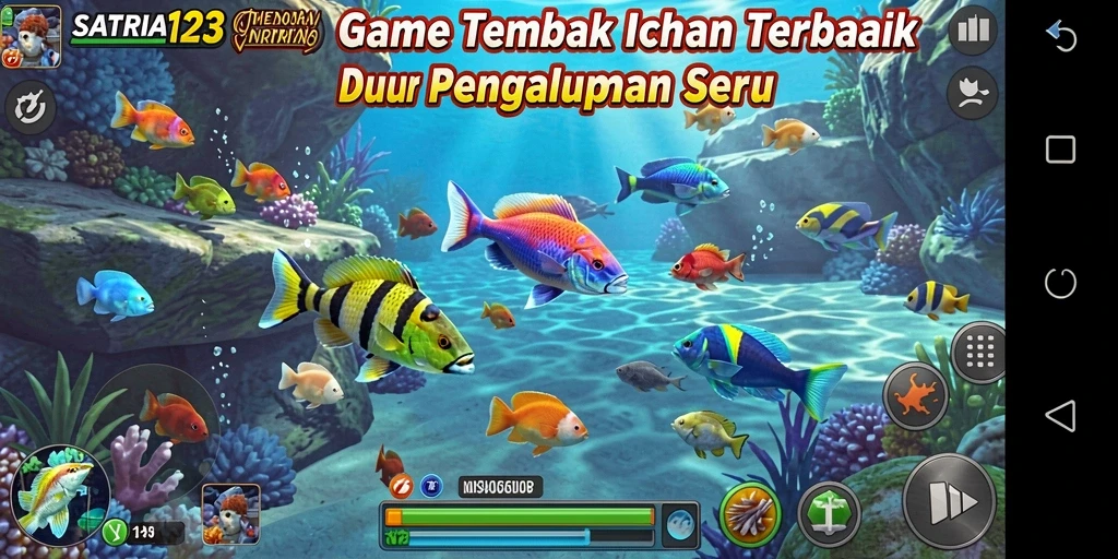 Screenshot SATRIA123 menampilkan aksi memukau dalam memburu ikan.