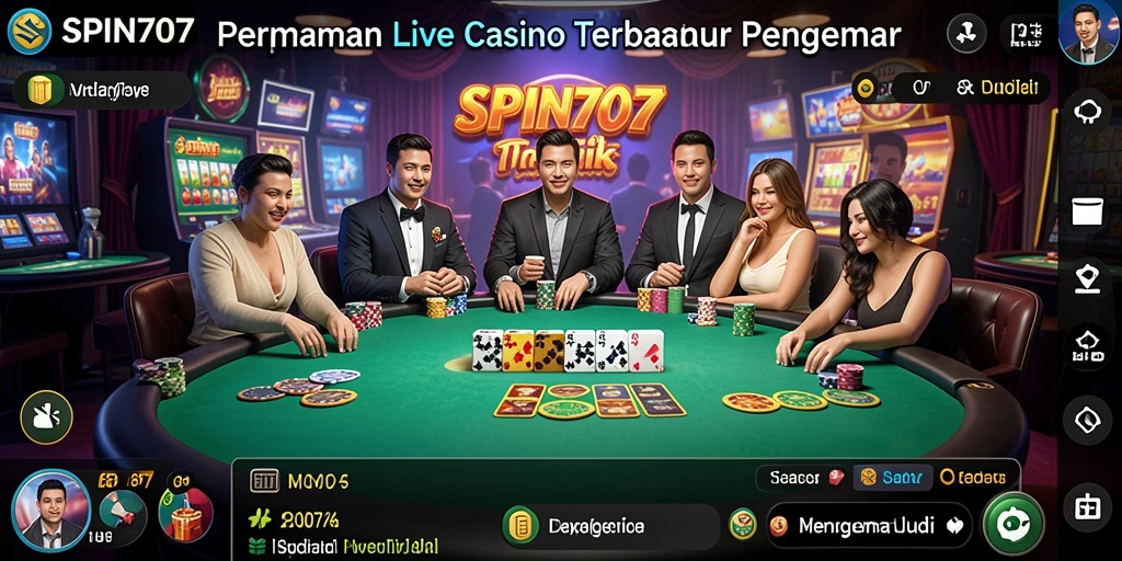Tampilan gameplay SPIN707 dengan dealer langsung dan meja permainan.